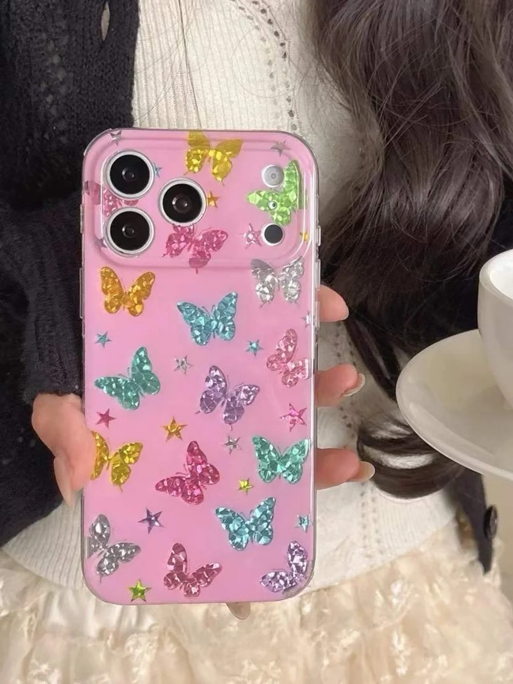 Pink Butterfly Glitter Phone Case